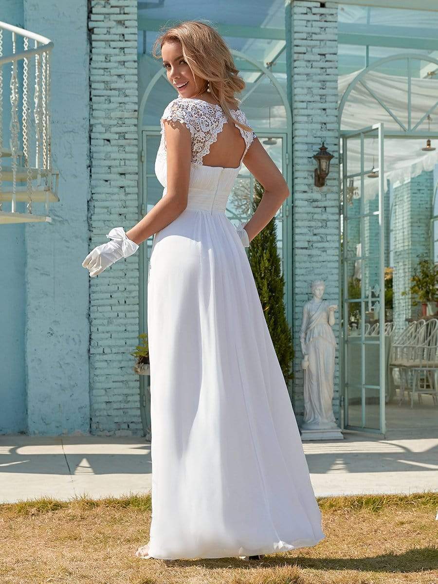 Lace Bodice Open Back Wholesale Chiffon Simple Elopement Wedding Dress –  Efashiongirl Wholesale