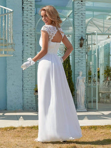 Color=White | Plain Pleated Chiffon Wedding Dress With Lace Decorations-White 2