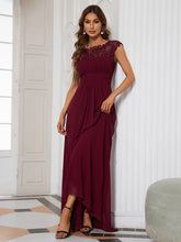 Load image into Gallery viewer, Color=Burgundy | Lacey Neckline Open Back Ruched Bust Evening Dresses-Burgundy 7