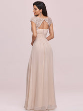 Load image into Gallery viewer, Color=Blush | Lacey Neckline Open Back Ruched Bust Evening Dresses-Blush 2