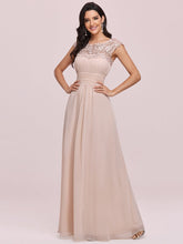 Load image into Gallery viewer, Color=Blush | Lacey Neckline Open Back Ruched Bust Evening Dresses-Blush 4