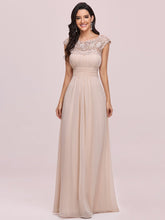 Load image into Gallery viewer, Color=Blush | Lacey Neckline Open Back Ruched Bust Evening Dresses-Blush 1