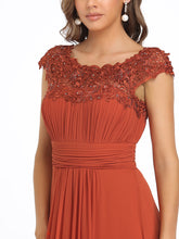 Load image into Gallery viewer, Color=Burnt orange| Lacey Neckline Open Back Ruched Bust Evening Dresses-Burnt orange 5
