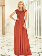 Load image into Gallery viewer, Color=Burnt orange| Lacey Neckline Open Back Ruched Bust Evening Dresses-Burnt orange 1