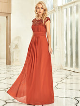 Load image into Gallery viewer, Color=Burnt orange| Lacey Neckline Open Back Ruched Bust Evening Dresses-Burnt orange 4