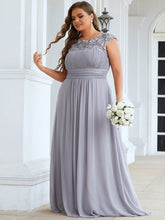 Load image into Gallery viewer, Color=Grey | Lacey Neckline Open Back Ruched Bust Plus Size Evening Dresses-Grey  3