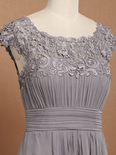 Load image into Gallery viewer, Color=Grey | Lacey Neckline Open Back Ruched Bust Evening Dresses-Grey 5