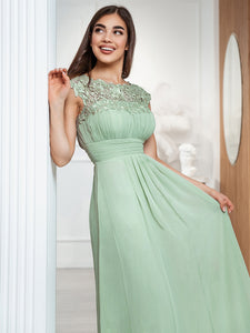Color=Mint Green | Lacey Neckline Open Back Ruched Bust Evening Dresses-Mint Green 2