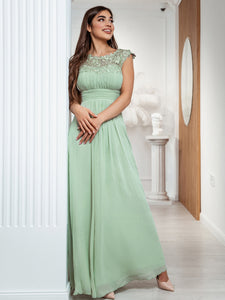 Color=Mint Green | Lacey Neckline Open Back Ruched Bust Evening Dresses-Mint Green 1