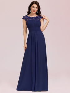 Color=Dusty blue | Lacey Neckline Open Back Ruched Bust Evening Dresses-Dusty blue 1