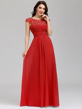 Load image into Gallery viewer, Color=Red | Lacey Neckline Open Back Ruched Bust Evening Dresses-Red 1