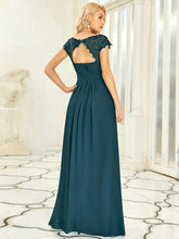Load image into Gallery viewer, Color=Teal | Lacey Neckline Open Back Ruched Bust Evening Dresses-Teal 2
