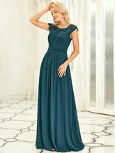 Load image into Gallery viewer, Color=Teal | Lacey Neckline Open Back Ruched Bust Evening Dresses-Teal 4