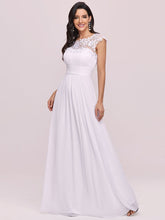 Load image into Gallery viewer, Color=White | Lacey Neckline Open Back Ruched Bust Evening Dresses-White 3