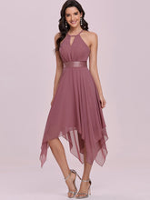 Load image into Gallery viewer, Color=Purple Orchid | Modest Halter Wholesale High Waist Chiffon Bridesmaid Dress-Purple Orchid 3