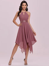 Load image into Gallery viewer, Color=Purple Orchid | Modest Halter Wholesale High Waist Chiffon Bridesmaid Dress-Purple Orchid 4