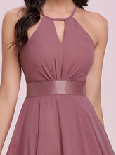 Load image into Gallery viewer, Color=Purple Orchid | Modest Halter Wholesale High Waist Chiffon Bridesmaid Dress-Purple Orchid 5