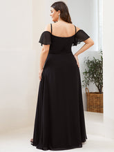 Load image into Gallery viewer, Color=Black | Plain Solid Color Plus Size Wholesale Chiffon Bridesmaid Dress-Black 2