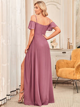 Load image into Gallery viewer, Color=Orchid | Flattering Deep V Neck Flare Sleeves Wholesale Bridesmaid Dresses-Orchid 2