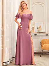 Load image into Gallery viewer, Color=Orchid | Flattering Deep V Neck Flare Sleeves Wholesale Bridesmaid Dresses-Orchid 3