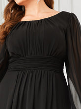 Load image into Gallery viewer, Color=Black | Round Neck Wholesale Bridesmaid Dresses with Long Lantern Sleeves-Black 5