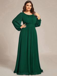 Color=Dark Green | Round Neck Wholesale Bridesmaid Dresses with Long Lantern Sleeves-Dark Green 4