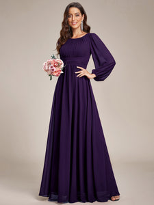 Color=Dark Purple | Round Neck Wholesale Bridesmaid Dresses with Long Lantern Sleeves-Dark Purple 5