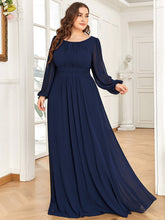 Load image into Gallery viewer, Color=Navy Blue | Round Neck Wholesale Bridesmaid Dresses with Long Lantern Sleeves-Navy Blue 4