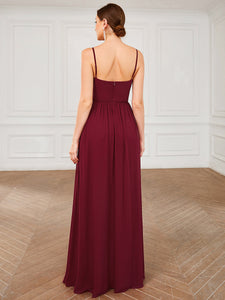 Color=Burgundy | Sleeveless V Neck Wholesale Bridesmaid Dresses with Spaghetti Straps-Burgundy 2