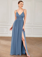 Load image into Gallery viewer, Color=Dusty Navy | Sleeveless V Neck Wholesale Bridesmaid Dresses with Spaghetti Straps-Dusty Navy 1