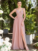 Load image into Gallery viewer, Color=Dusty Rose | Sleeveless V Neck Wholesale Bridesmaid Dresses with Spaghetti Straps-Dusty Rose 1
