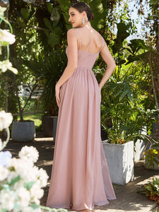 Color=Dusty Rose | Sleeveless V Neck Wholesale Bridesmaid Dresses with Spaghetti Straps-Dusty Rose 2