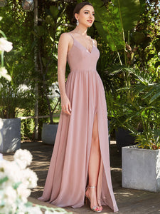 Color=Dusty Rose | Sleeveless V Neck Wholesale Bridesmaid Dresses with Spaghetti Straps-Dusty Rose 3
