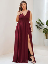Load image into Gallery viewer, Color=Burgundy | Sleeveless Deep V Neck Thigh High Split Wholesale Bridesmaid Dresses-Burgundy 1