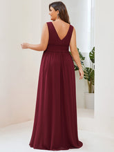 Load image into Gallery viewer, Color=Burgundy | Sleeveless Deep V Neck Thigh High Split Wholesale Bridesmaid Dresses-Burgundy 2