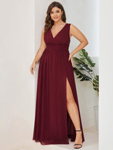 Load image into Gallery viewer, Color=Burgundy | Sleeveless Deep V Neck Thigh High Split Wholesale Bridesmaid Dresses-Burgundy 4