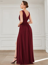 Load image into Gallery viewer, Color=Burgundy | Sleeveless Deep V Neck Thigh High Split Wholesale Bridesmaid Dresses-Burgundy 2