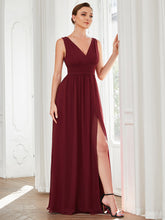 Load image into Gallery viewer, Color=Burgundy | Sleeveless Deep V Neck Thigh High Split Wholesale Bridesmaid Dresses-Burgundy 3