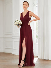 Load image into Gallery viewer, Color=Burgundy | Sleeveless Deep V Neck Thigh High Split Wholesale Bridesmaid Dresses-Burgundy 4