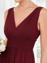 Load image into Gallery viewer, Color=Burgundy | Sleeveless Deep V Neck Thigh High Split Wholesale Bridesmaid Dresses-Burgundy 5