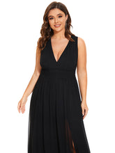 Load image into Gallery viewer, Color=Black | Sleeveless Deep V Neck Thigh High Split Wholesale Bridesmaid Dresses-Black 5