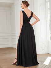 Load image into Gallery viewer, Color=Black | Sleeveless Deep V Neck Thigh High Split Wholesale Bridesmaid Dresses-Black 2