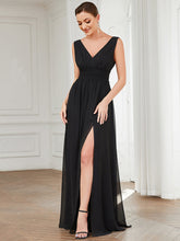 Load image into Gallery viewer, Color=Black | Sleeveless Deep V Neck Thigh High Split Wholesale Bridesmaid Dresses-Black 1