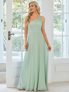 Color=Mint Green | One Shoulder Beaded Chiffon Wholesale Bridesmaid Dresses-Mint Green 3