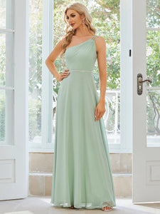 Color=Mint Green | One Shoulder Beaded Chiffon Wholesale Bridesmaid Dresses-Mint Green 4