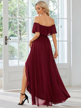 Load image into Gallery viewer, Color=Burgundy | Off Shoulder Chiffon Split Wholesale Bridesmaid Dresses-Burgundy 2