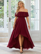 Load image into Gallery viewer, Color=Burgundy | Off Shoulder Chiffon Split Wholesale Bridesmaid Dresses-Burgundy 3