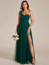 Load image into Gallery viewer, Color=Dark Green | Backless One Shoulder Pleated Split Tulle Wholesale Bridesmaid Dresses-Dark Green 8