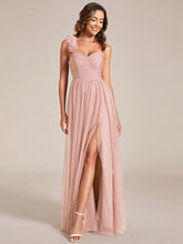 Load image into Gallery viewer, Color=Pink | Backless One Shoulder Pleated Split Tulle Wholesale Bridesmaid Dresses-Pink