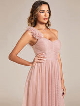 Load image into Gallery viewer, Color=Pink | Backless One Shoulder Pleated Split Tulle Wholesale Bridesmaid Dresses-Pink